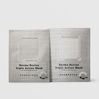 Two Dermathod Derma Revive Triple Action Mask packets in silver foil packaging for soothing brightening and skin barrier protection