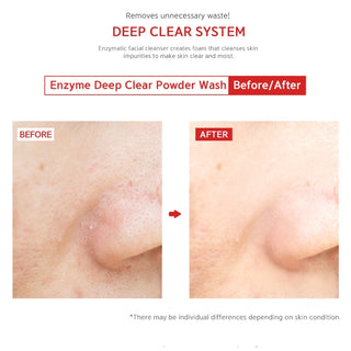Dr. esthé Enzyme Deep Clear Powder Wash before and after - visibly clearer pores and smoother skin texture after enzymatic cleansing