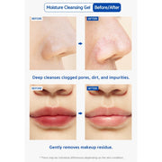 Dr. esthe Moisture Cleansing Gel before and after - visibly cleaner pores and removed makeup residue after deep cleansing