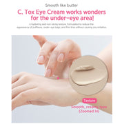 Dr. esthé C. Tox Eye Cream texture swatch - smooth creamy beige formula shown applied on wrist for under-eye puffiness and fine lines