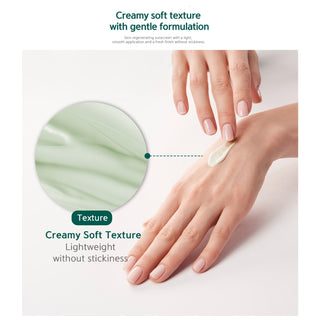 Dr. esthe Sun Protection Ultra Repair SPF 50+ texture - lightweight pale green cream applied on hand showing soft creamy non-sticky formula