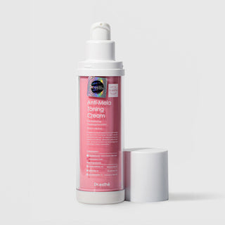 Dr.esthé Anti-Mela Toning Cream 50ml pink airless pump bottle with cap for improving hyperpigmentation with niacinamide 2%, glutathione 1%, and tranexamic acid 1%