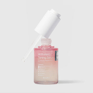 Dr.esthé Anti-Mela Toning Serum 30ml pink glass dropper bottle open for improving hyperpigmentation with niacinamide tranexamic acid and brightening line treatment