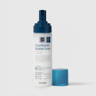 Dr.esthé Dual Barrier Bubble Toner 195ml foam pump bottle without cap for all skin types with 7 hyaluronic acids, ceramide NP, and silverweed extract for dry dehydrated and damaged barrier skin