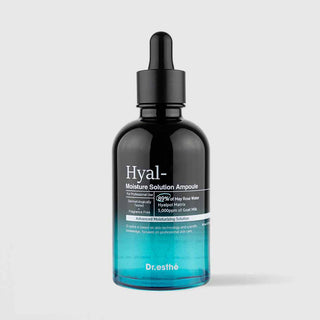 Dr.esthé Hyal-Moisture Solution Ampoule 150ml teal glass dropper bottle with 89% may rose water, Hyalpol Matrix, and 5000ppm goat milk for advanced moisturizing
