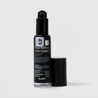 Dr.esthé Pure Retinol 0.1% Cream 30ml black airless pump bottle without cap for deep wrinkles fine lines anti-aging with retinol 0.1%, agave tequilana leaf extract 3%, and 5 peptides