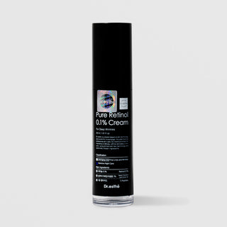 Dr.esthé Pure Retinol 0.1% Cream 30ml black airless pump bottle with cap for deep wrinkles fine lines anti-aging with retinol 0.1%, agave tequilana leaf extract 3%, and 5 peptides