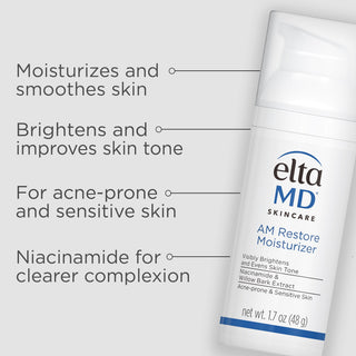 EltaMD AM Restore Moisturizer benefits: brightens skin tone, niacinamide for acne-prone and sensitive skin