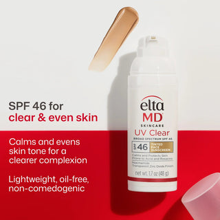 EltaMD UV Clear Tinted SPF 46 oil-free niacinamide sunscreen for acne and rosacea-prone skin, non-comedogenic