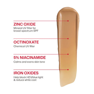 EltaMD UV Clear Tinted SPF 46 ingredients: zinc oxide, octinoxate, 5% niacinamide, iron oxides for acne-prone skin