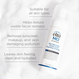 EltaMD Skin Recovery Amino Acid Foaming Cleanser reduces redness, removes sunscreen and makeup, all skin types