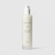 Epicutis Lipid Body Treatment firming and tightening body lotion in a frosted glass pump bottle on a light gray background