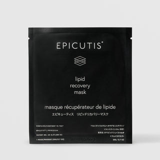 CEpicutis Lipid Recovery Mask for face in a single-use black foil packet, 20g / 0.7 oz, on a light gray background