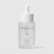 Epicutis Lipid Serum in a frosted glass dropper bottle on a light gray background