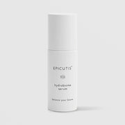 Epicutis Hydrobiome Serum balance your biome facial serum in a minimalist white airless pump bottle on a light gray background