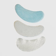 Epicutis Lipid Recovery Mask for Eyes showing three-layer construction of under-eye patches including blue gel, clear gel, and dotted sheet layers on a light gray background