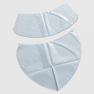 Epicutis Neck and Décolleté Mask unfolded showing two-piece light blue dotted sheet mask with separate neck and chest panels on a light gray background
