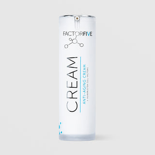 FactorFive Anti-Aging Cream with human stem cell factors, 1 oz bottle on white background