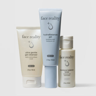 Face Reality Jet Set Glow Kit – Ultra Gentle Gel Cleanser, HydraBalance Gel, and Moisture Balance Toner travel-size skincare set