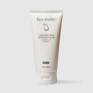 Face Reality L-Mandelic Face and Body Scrub 6 fl oz – brightening AHA exfoliating scrub for face and body, acne-safe