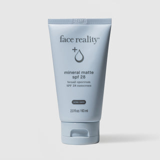 Face Reality Mineral Matte SPF 28 2 fl oz – broad-spectrum mineral sunscreen with matte finish, acne-safe for oily and acne-prone skin