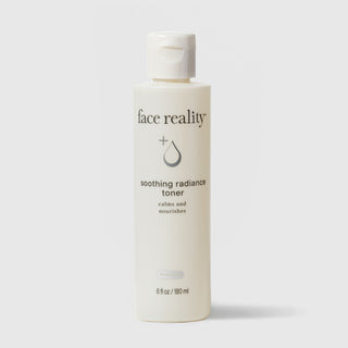 Face Reality Soothing Radiance Toner 180ml acne-safe toner in white bottle with flip cap for calming and nourishing skin