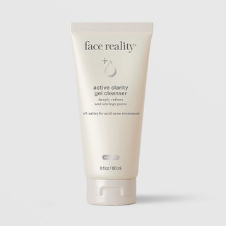 Face Reality Active Clarity Gel Cleanser tube, 2% salicylic acid acne treatment, 6 fl oz / 180 ml