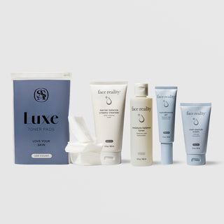 Face Reality Acne-Safe Kit for Dry or Sensitive Skin – Barrier Balance Cleanser, Moisture Balance Toner, hydraBalance Gel, Cran-Peptide Cream, and toner pads