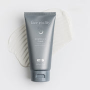 Face Reality Brighten-C Mask tube with cream texture swatch – brightening vitamin C face mask, acne-safe, 2.5 fl oz