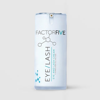 FactorFive Eye and Lash Cream with Human Stem Cell Factors - tall slim white airless pump container