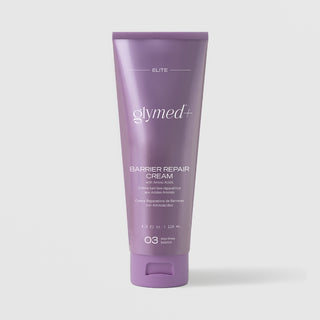 GlyMed Plus Elite Barrier Repair Cream with Amino Acids in lavender squeeze tube, 4.0 oz, on light gray background