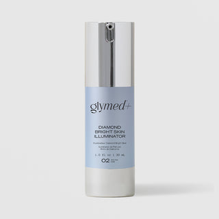 GlyMed Plus Diamond Bright Skin Illuminator in white pump bottle with silver pump and light blue label, 1.0 oz, on light gray background