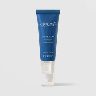 GlyMed Plus Eye Calm blue tube with clear applicator tip, step three balance, 0.3 fl oz 10ml