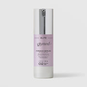 GlyMed Plus Elite Firming Serum with Phyto-Stem Cells in white pump bottle with silver pump and lavender label, 1.0 oz, on light gray background