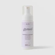 GlyMed Plus Elite Foaming Cleanser with Amino Acids in white foam pump bottle with lavender label, 6 oz, on light gray background