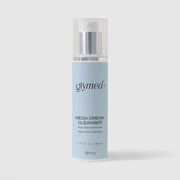 GlyMed Plus Mega Cream Cleanser in white pump bottle with silver collar and light blue label, 6.75 oz, on light gray background
