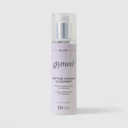 GlyMed Plus Elite Peptide Firming Cleanser in white pump bottle with silver pump and lavender label, 6.75 oz, on light gray background