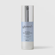 GlyMed Plus Retinol Rejuvenation Serum in white pump bottle with silver pump and light blue label, 1.0 oz, on light gray background