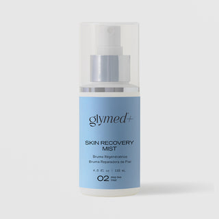 GlyMed Plus Skin Recovery Mist in white spray bottle with silver collar and light blue label, 4.0 oz, on light gray background