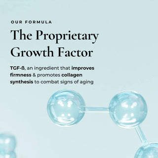 Le Mieux TGF-B Booster Serum ingredient infographic highlighting proprietary TGF-Beta growth factor for improved skin firmness and collagen synthesis.