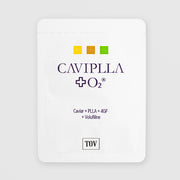 TOV CaviPLLA Plus O2 single-use sachet with yellow brown and green colour squares, Caviar PLLA 4GF Volufiline advanced volumizing serum