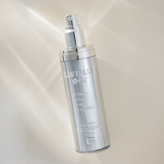 HOP+ Caviplla+O2 Advanced Volumizing Serum on a cream background. 