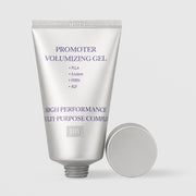 TOV HOP+ Promoter Volumizing Gel silver aluminium tube with cap removed, PLLA Azulene PDRN 4GF high performance multi-purpose complex