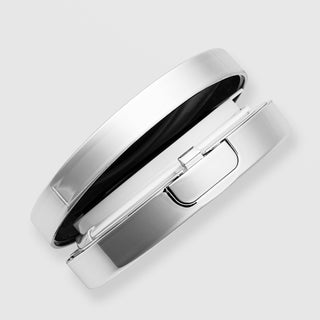 HOP+ Volume Shield Cushion side view showing silver chrome compact with metal push-lock clasp closure