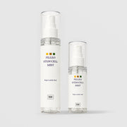HOP Pilleo Stem Cell Mist 120ml and 50ml sizes shown together clear spray bottles with poly-L-lactic acid by TOV Medical Aesthetics