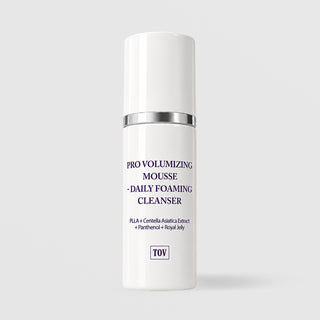 TOV HOP+ Pro Volumizing Mousse Daily Foaming Cleanser white pump bottle with silver band, PLLA Centella Asiatica Panthenol Royal Jelly
