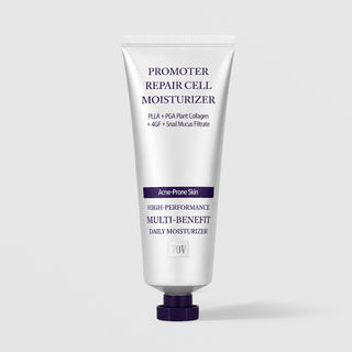 TOV HOP+ Promoter Repair Cell Moisturizer silver tube with purple cap, PLLA PGA Plant Collagen 4GF Snail Mucus Filtrate, acne-prone skin daily moisturizer