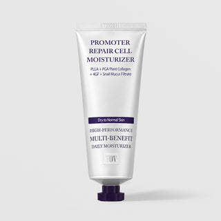 TOV HOP+ Promoter Repair Cell Moisturizer silver tube with purple cap, PLLA PGA Plant Collagen 4GF Snail Mucus Filtrate, dry to normal skin daily moisturizer