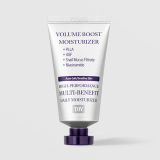TOV HOP+ Volume Boost Moisturizer silver tube with purple cap, PLLA 4GF Snail Mucus Filtrate Niacinamide, acne-safe sensitive skin daily moisturizer