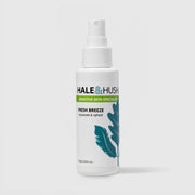 Hale & Hush Sensitive Skin Specialist Fresh Breeze rejuvenate and refresh facial mist in a white spray bottle with blue botanical leaf design, 106g / 3.8 fl oz, on a light gray background
